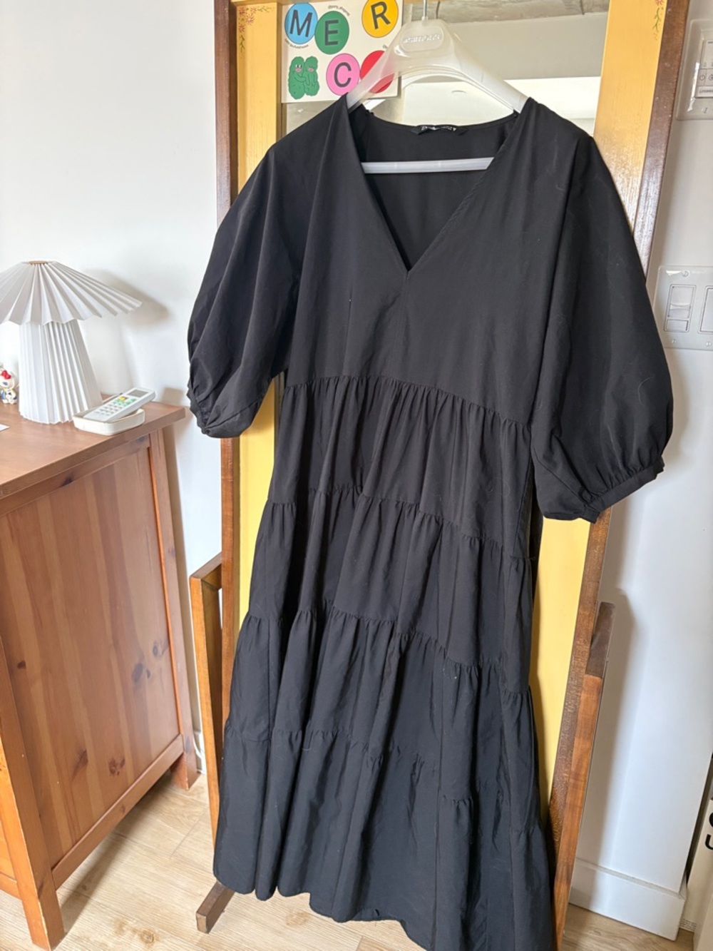 ZARA Black V-Neck Tiered Maxi Dress - Made in India